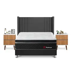 FORLI - Dormitorio Platinium King Gris + 2 Veladores Milan + 2 Almohadas + Protector
