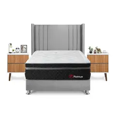 FORLI - Dormitorio Platinium 2plz Plata + Velador Milan + Almohada + Protector