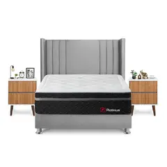 FORLI - Dormitorio Platinium Queen Plata + Velador Milan + Almohada + Protector