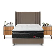 FORLI - Dormitorio Platinium 2plz Marrón + Velador Milan + Almohada + Protector