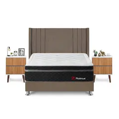 FORLI - Dormitorio Platinium King Marrón + Velador Milan + Almohada + Protector