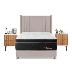 FORLI - Dormitorio Platinium 2plz Beige + Velador Milan + Almohada + Protector