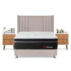 FORLI - Dormitorio Platinium King Beige + Velador Milan + Almohada + Protector