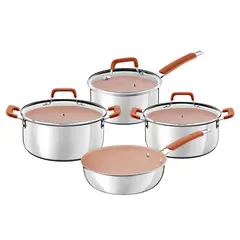 TRAMONTINA - Juego de Ollas 4 Piezas Acero Inoxidable Romagna Marfil