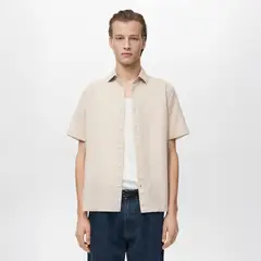 MANGO - Camisa Lino Manga Corta Man