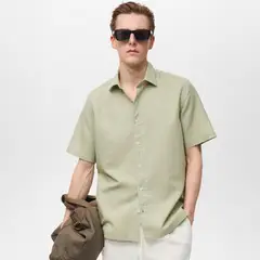 MANGO - Camisa Lino Manga Corta Man