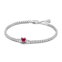 PANDORA - Brazalete De Tenis Corazón Brillante Rojo