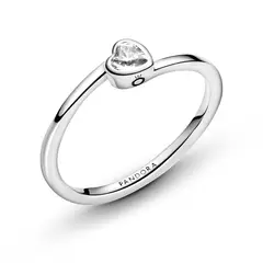 PANDORA - Anillo Corazón Solitario Transparente Inclinado