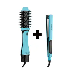 REVLON - Combo One Step Secador y Voluminizador Plus Menta + Alisadora Lasting Brillance