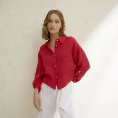 BASEMENT - Blusa Manga Larga 100% Lino Mujer