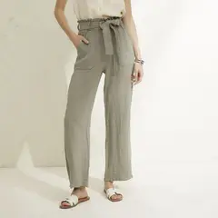 BASEMENT - Pantalón Straight 100% Lino Mujer