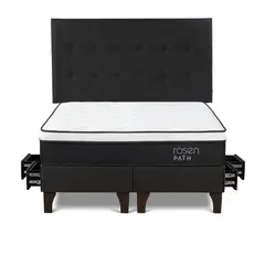 ROSEN - Dormitorio Con Cajones Path Grafito West Grafito King + 2 Almohadas