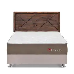 FORLI - Dormitorio Capella Queen Beige+ Cabecera Florencia Nogal