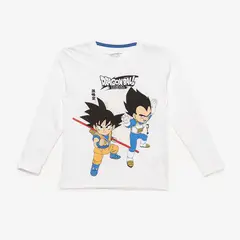 DRAGON BALL - Polo Niño Manga Larga Blanco Algodón