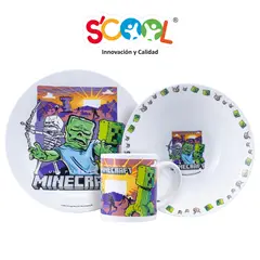 SCOOL - Set Vajilla de Cerámica 3pz Plato, Bolo Y Taza Minecraft