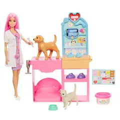 BARBIE - Set De Juego Veterinaria Con Mascotas Y Accesorios
