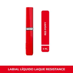LOREAL PARIS - Labial Líquido Infallible Le Laque Resistance Tono Red Poppy 5 ml