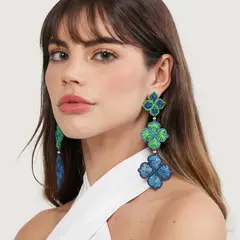 CAPITTANA - Aretes Largos Flor Azul Mujer X Falabella