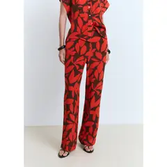 MANGO - Pantalón Recto Tiro Medio Mujer Mango.