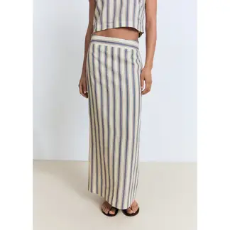 MANGO - Falda Larga 100% Lino Mujer