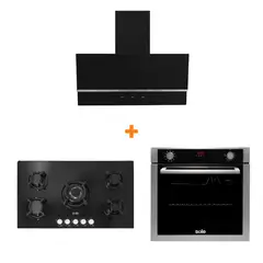 Sole - Combo cocina empotrable gas vidrio 86cm+sole campana nimbus 90cm+horno empotrable electrico premium