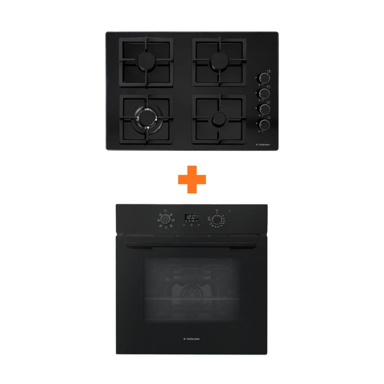 Combo sc encimera black glass a gas 60cm +sc horno empotrable eléctrico 56l