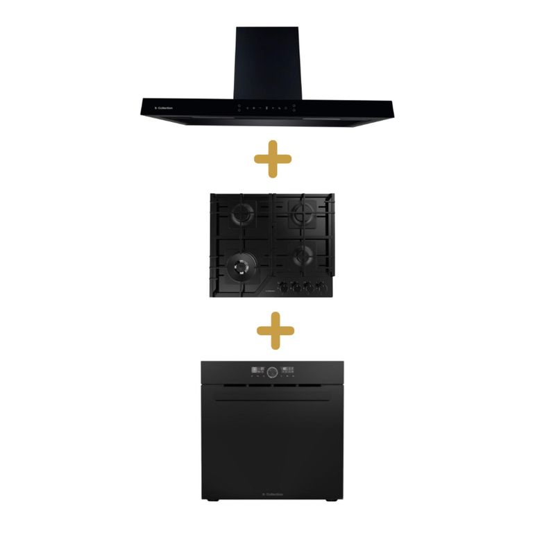 Combo encimera vid temp gas 58cm sc+campana decorativa stilux90cm+horno emp.electrico pure black d1 airfryer electrico 75l.