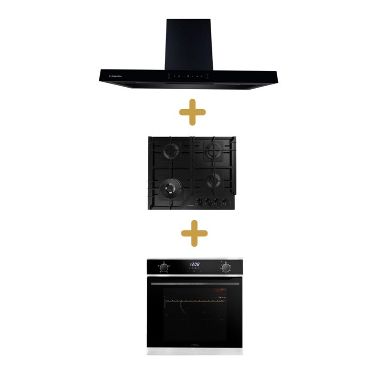 Combo encimera vid temp gas 58cm sc+campana decorativa stilux90cm+horno emp. gas touch 60cm sc