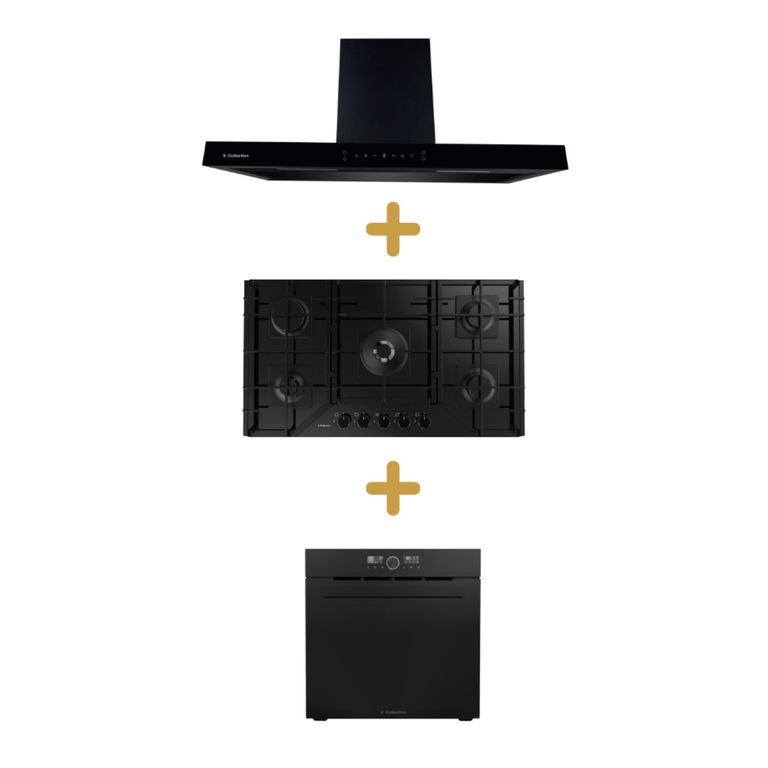 Combo encimera vid temp gas 86cm s-c+s-c campana decorativa stilux 90cm+s-c horno electrico emp. pureblack d1 airfryer 75l