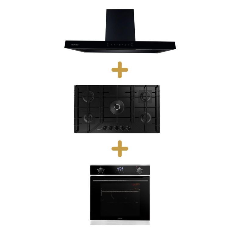 Combo encimera vid temp gas 86cm s-c+s-c campana decorativa stilux 90cm+horno emp. gas touch 60cm sc