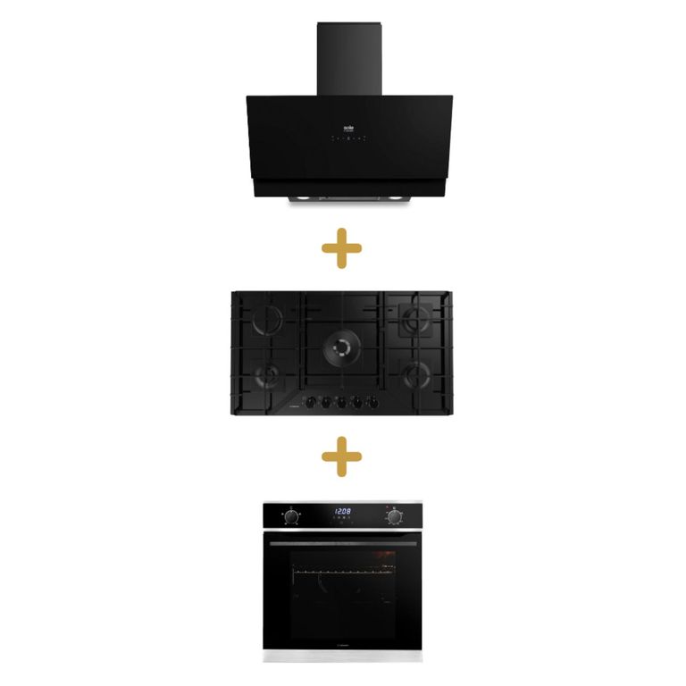 Combo encimera vid temp gas 86cm s-c+s-c campana decorativa signature 90cm +horno emp. gas touch 60cm sc