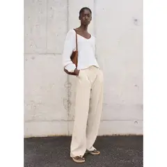 MANGO - Pantalón Wide Leg Tiro Alto Mujer