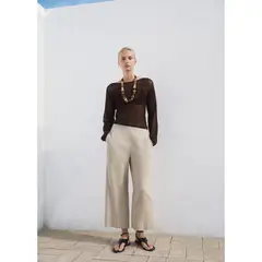 MANGO - Pantalón Cropped Tiro Medio Mujer