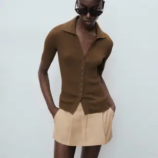 MANGO - Chompa Manga Corta Mujer