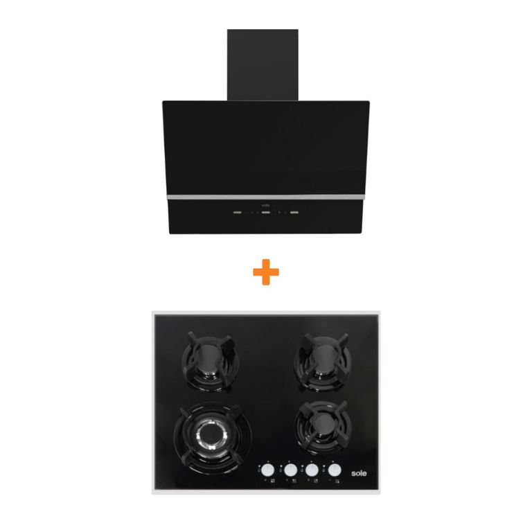 Combo cocina empotrable gas vidrio 60cm+sole campana nimbus 60cm