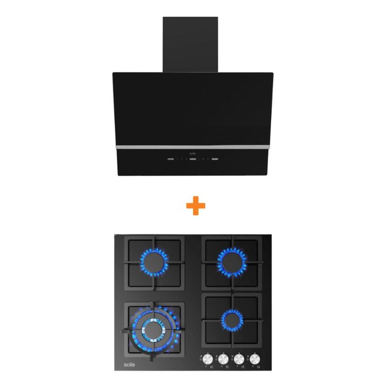 Combo cocina empotrable gas vidrio 59cm+sole campana nimbus 60cm