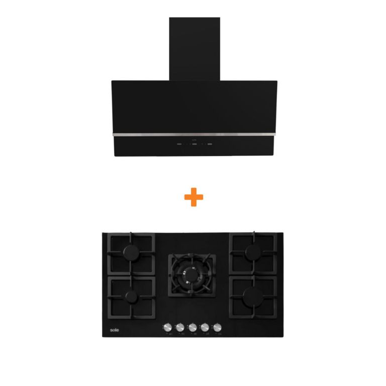 Combo cocina empotrable gas vidrio 86cm+sole campana nimbus 90cm