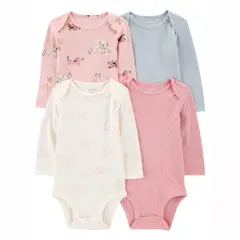 CARTER'S - Body Bebé Niña Pack X4 Algodón Carters