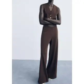 MANGO - Pantalón Wide Leg Tiro Medio Mujer