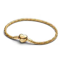 PANDORA - Brazalete De Cadena De Serpiente Facetado Con Broche De Corazón Dorado