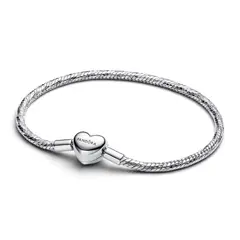 PANDORA - Brazalete De Cadena De Serpiente Facetado Con Broche De Corazón Plateado