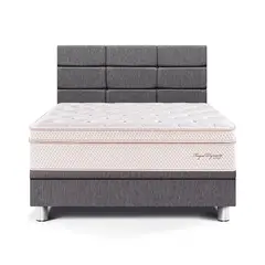 PARAISO - Dormitorio Boxet Blocks Royal Dynasty 1.5 Plz Gris + Almohada Viscoelástica + Protector