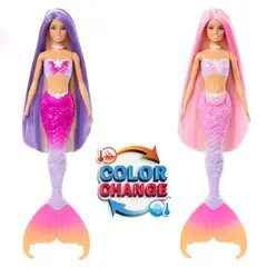 BARBIE - Muñeca Sirena Colores Mágicos Cabello Rosa