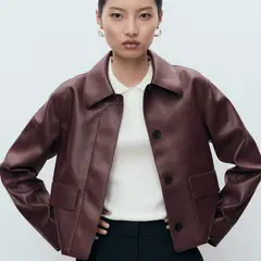 MANGO - Casaca Efecto Cuero Mujer