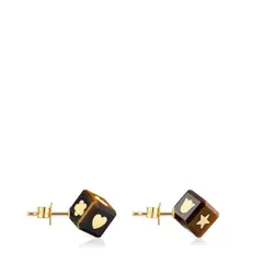 TOUS - Aretes Oro 14kt Y Ojo De Tigre Cube