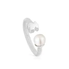 TOUS - Anillo Icon Mesh Plata Perla Oso 6 Mm