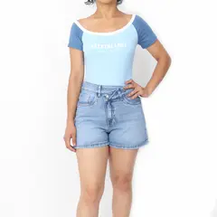 KAYRA POBLET - Short Denim Tiro Alto Mujer