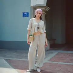 AMERICAN ABBEY - Pantalón Bombacho Tiro Medio Mujer