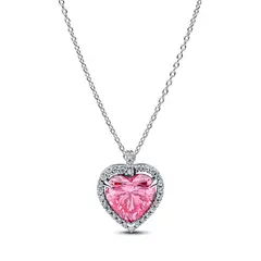 PANDORA - Collar Collier Corazón Halo Rosa
