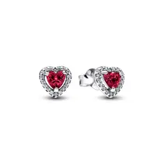 PANDORA - Aretes Botón Corazón Rojo Elevado